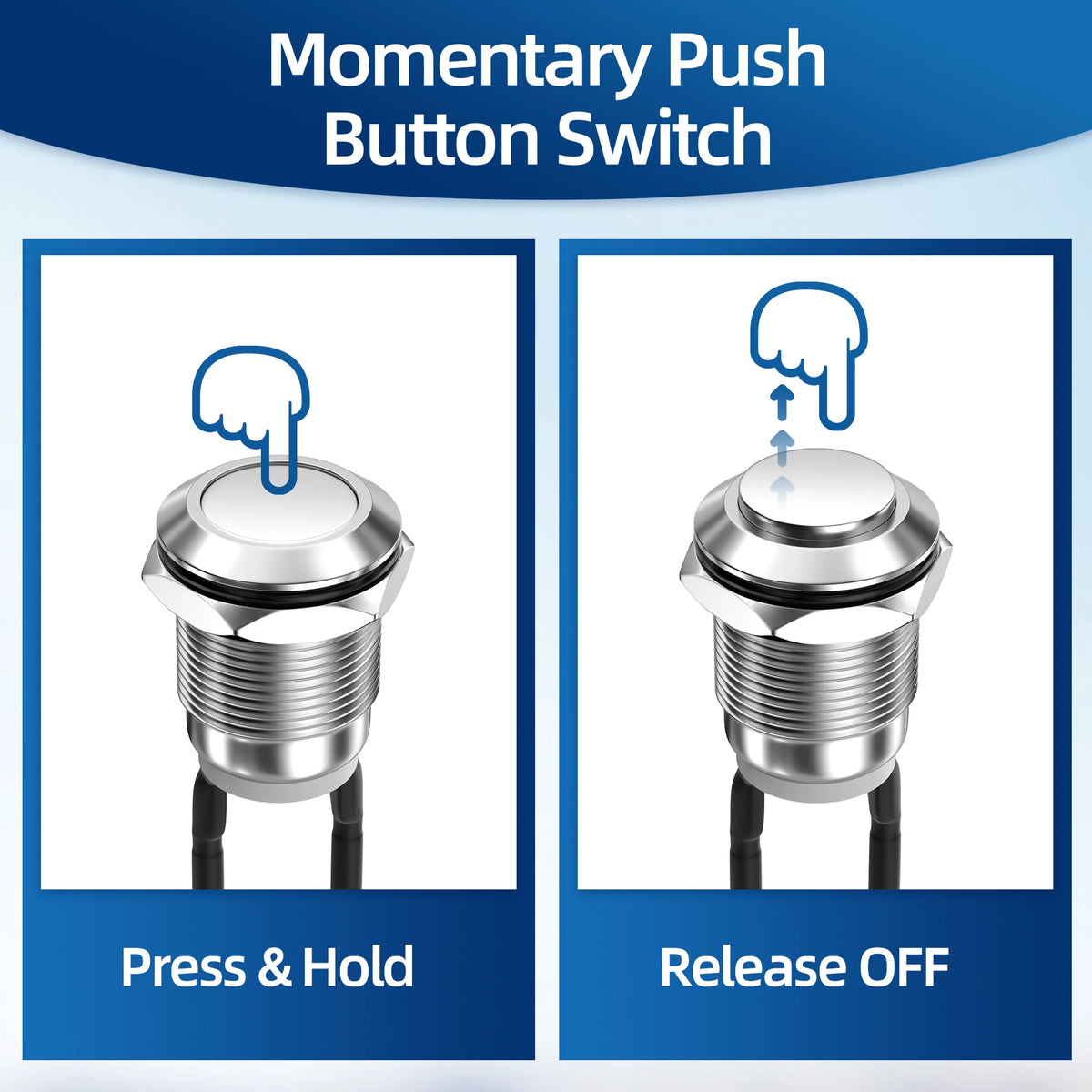 DaierTek 6PCS 12mm Momentary Push Button Switch 12V Metal Waterproof Pushbutton Switch Silver Normally Open (ON) Off 2 Pin SPST
