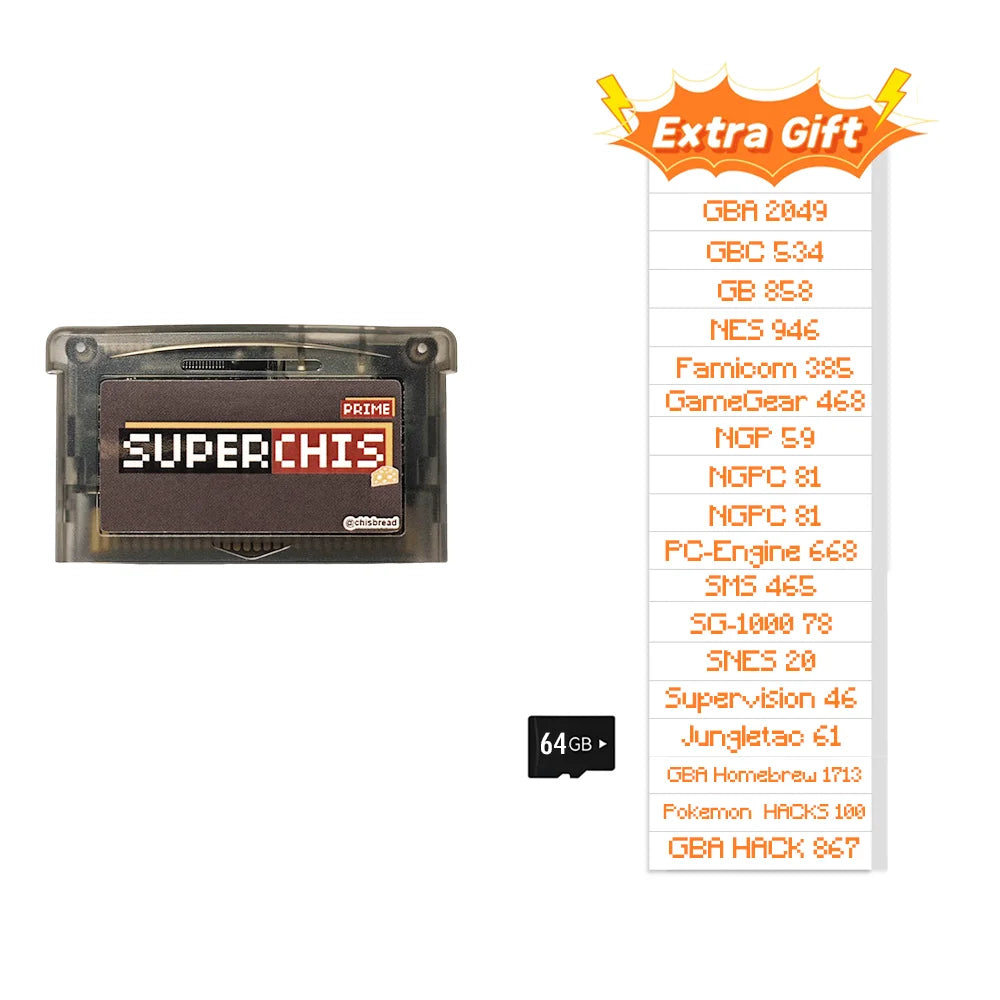 SuperChis Prime GBA Fix Slowdown White Screen Freezing, 1s Menu Access 12s Fast Loading, SDRAM+NOR Flash Architectur