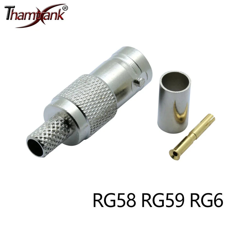 1pc RF Coaxial Connector BNC Female Jack Crimp Connector Straight for RG58 RG59 RG6 Cable Adapter CCTV Connector