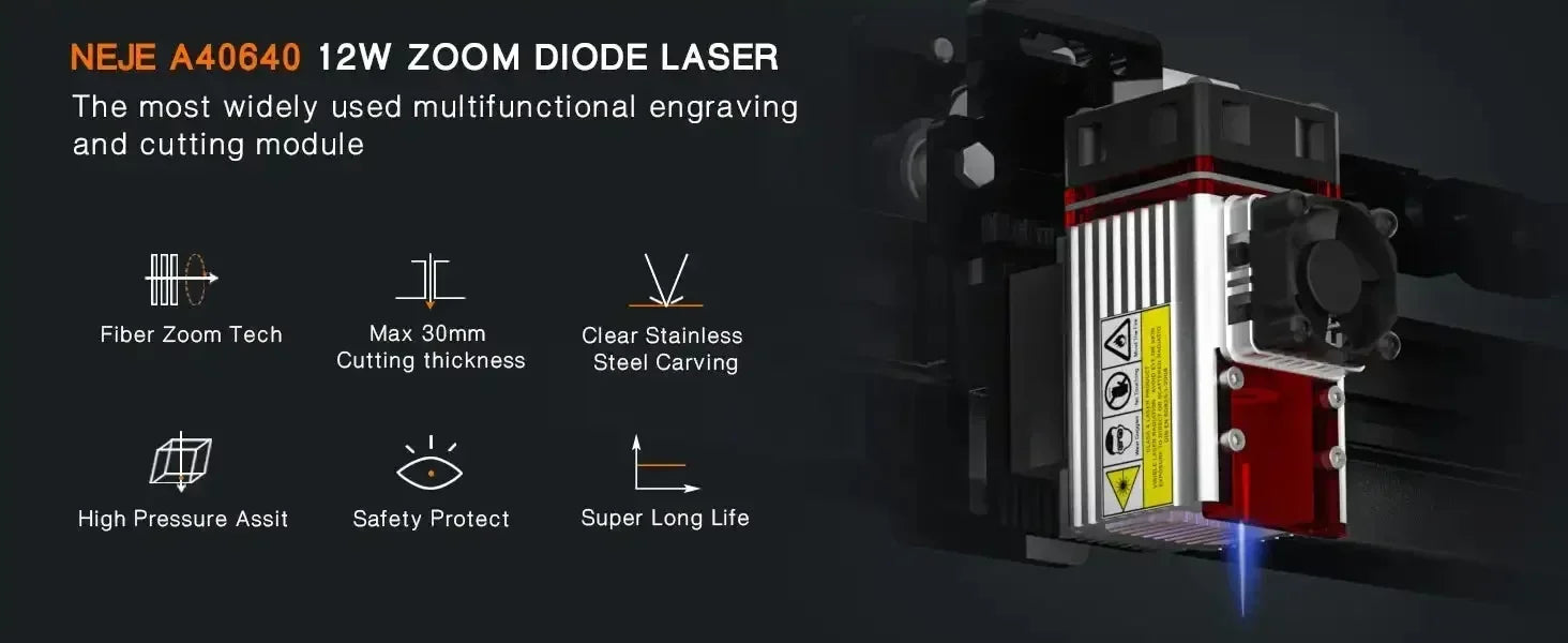 40W80W NEJE A40640 E40 Laser Module Diode High Power 450nm, Air-Assisted Nozzle for CNC Woodworking Engraver & Cutting Tools