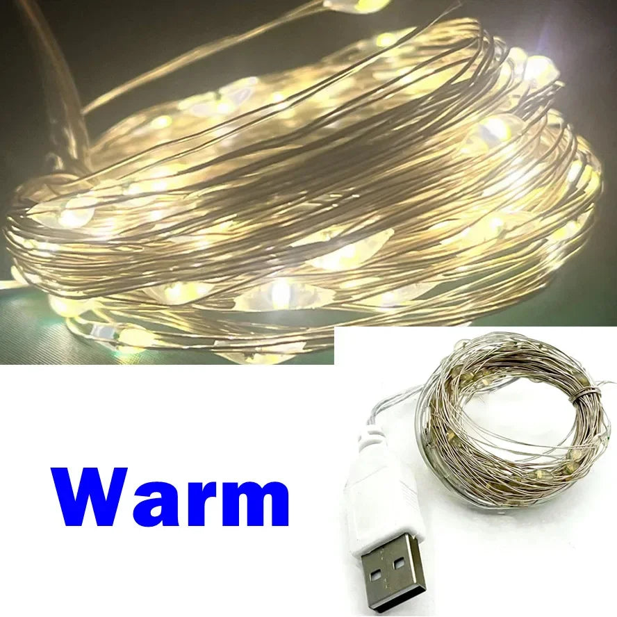 USB Copper Wire Lights Fairy Garland Lights LED String Lights Outdoor Waterproof String For Christmas Wedding Party Decorations