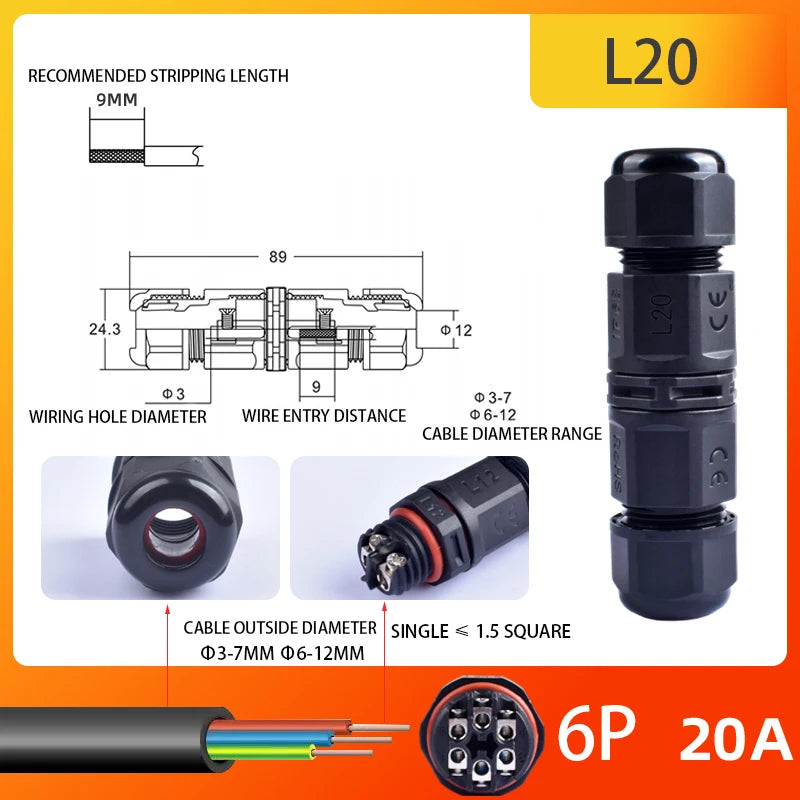 IP68 Waterproof Connector Outdoor LED Lighting Sealed Connector  Assembly Type Wire And Cable Quick Terminal Connector 2/3/4/5P