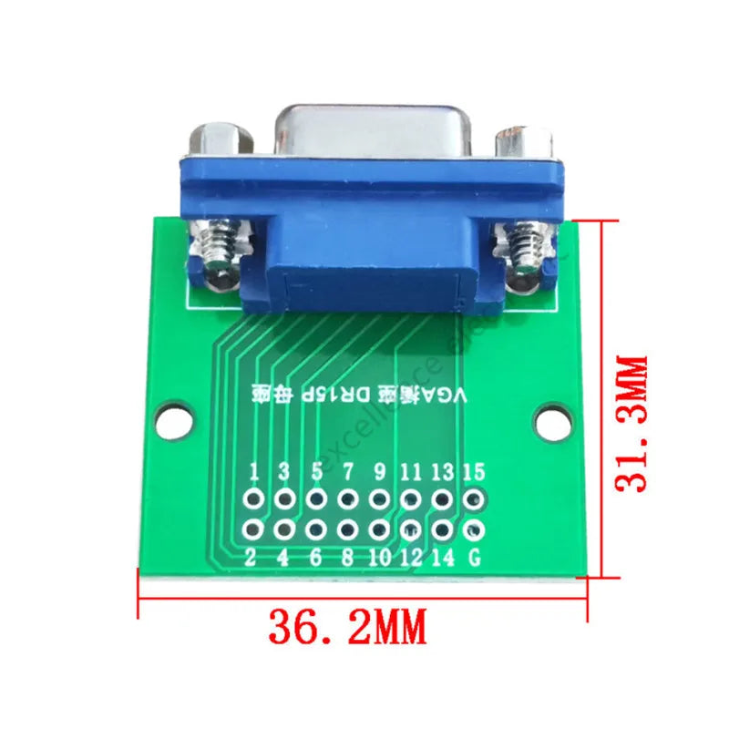 Blue DB15 HDR15 DR15 to Dip 2.54mm Interface Test Board VGA Female Socket Conversion Board for Electronics Testing