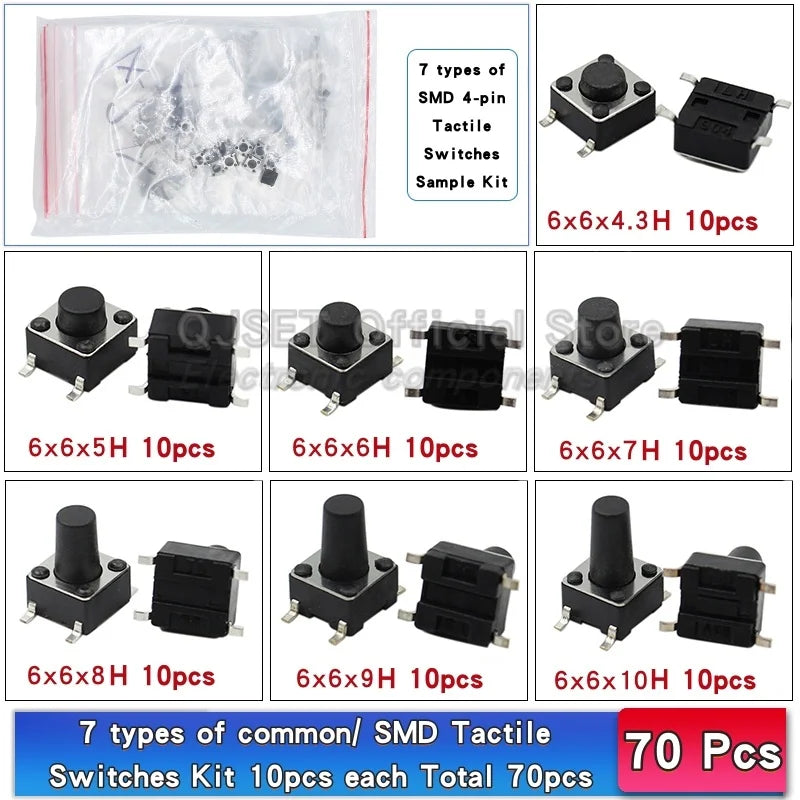 20pcs SMD Tactile Switch 6*6*4.3mm 6x6x5/6/7/8/9/10/11/12/13/14mm 6X6 4-Pin SMT Induction Oven Touch Tactile Button Micro Switch