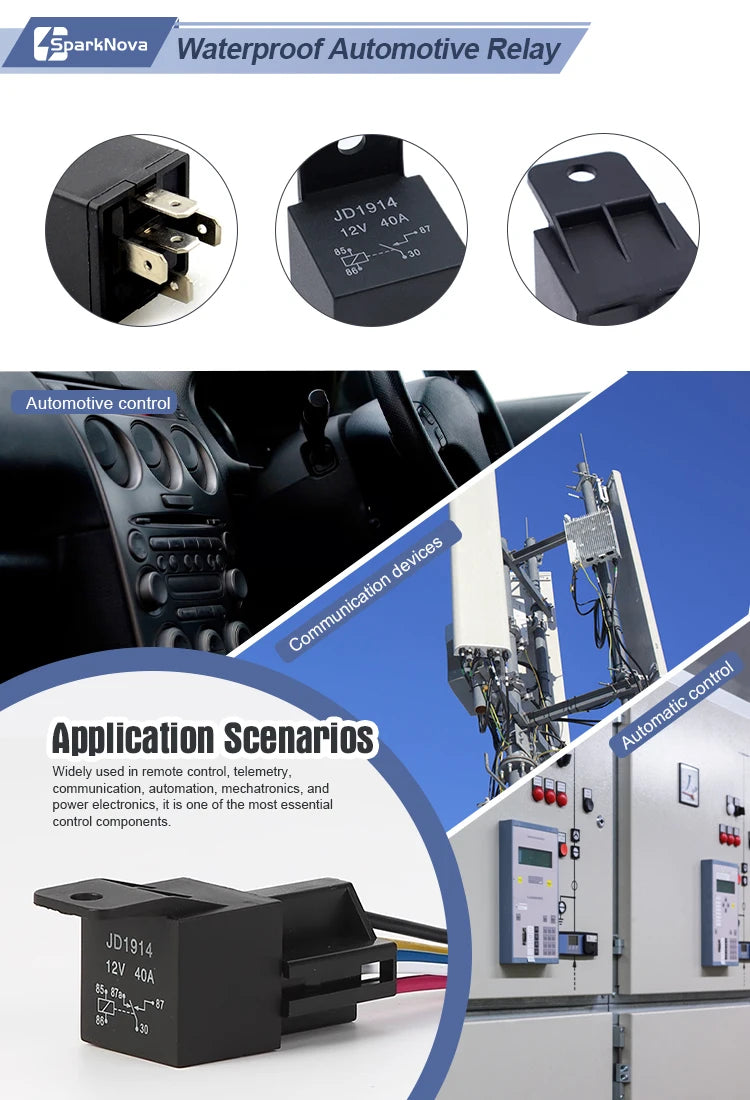 12V 40A 5 Pin Waterproof Automotive Relay with Socket Wire Harness for Car Truck Boat Marine ATV