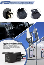 12V 40A 5 Pin Waterproof Automotive Relay with Socket Wire Harness for Car Truck Boat Marine ATV