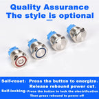 12 16 19 22mm waterproof metal button switch with connector LED lamp instant lock automotive engine power switch 6V 12V 24V 220V