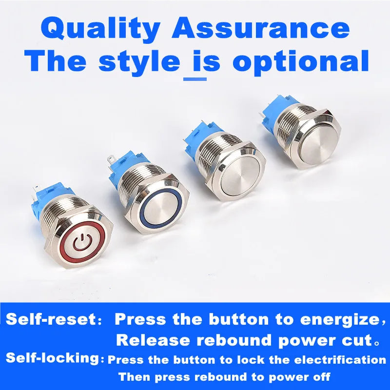 12 16 19 22mm waterproof metal button switch with connector LED lamp instant lock automotive engine power switch 6V 12V 24V 220V