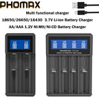 PHOMAX USB LCD Battery Smart Charger 2/4 Slots Dual For 18650 3.7V Rechargeable Lithium Battery For 1.2V NI-MH AA / AAA Battery