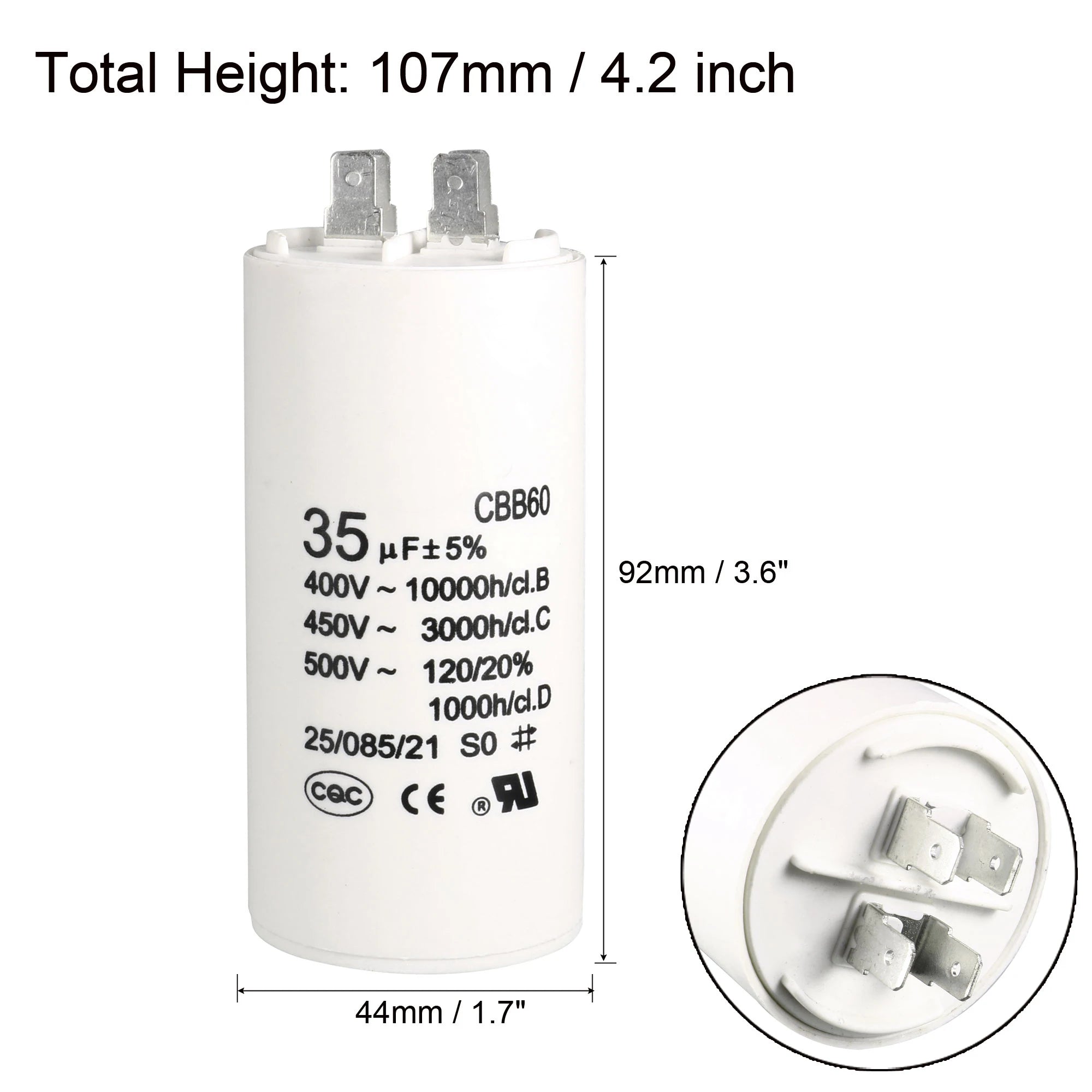 1Pcs CBB60 Run Capacitor 8uF-80uF 450V AC Double Insert 50/60Hz Cylinder White for Air Compressor Water Pump Motor