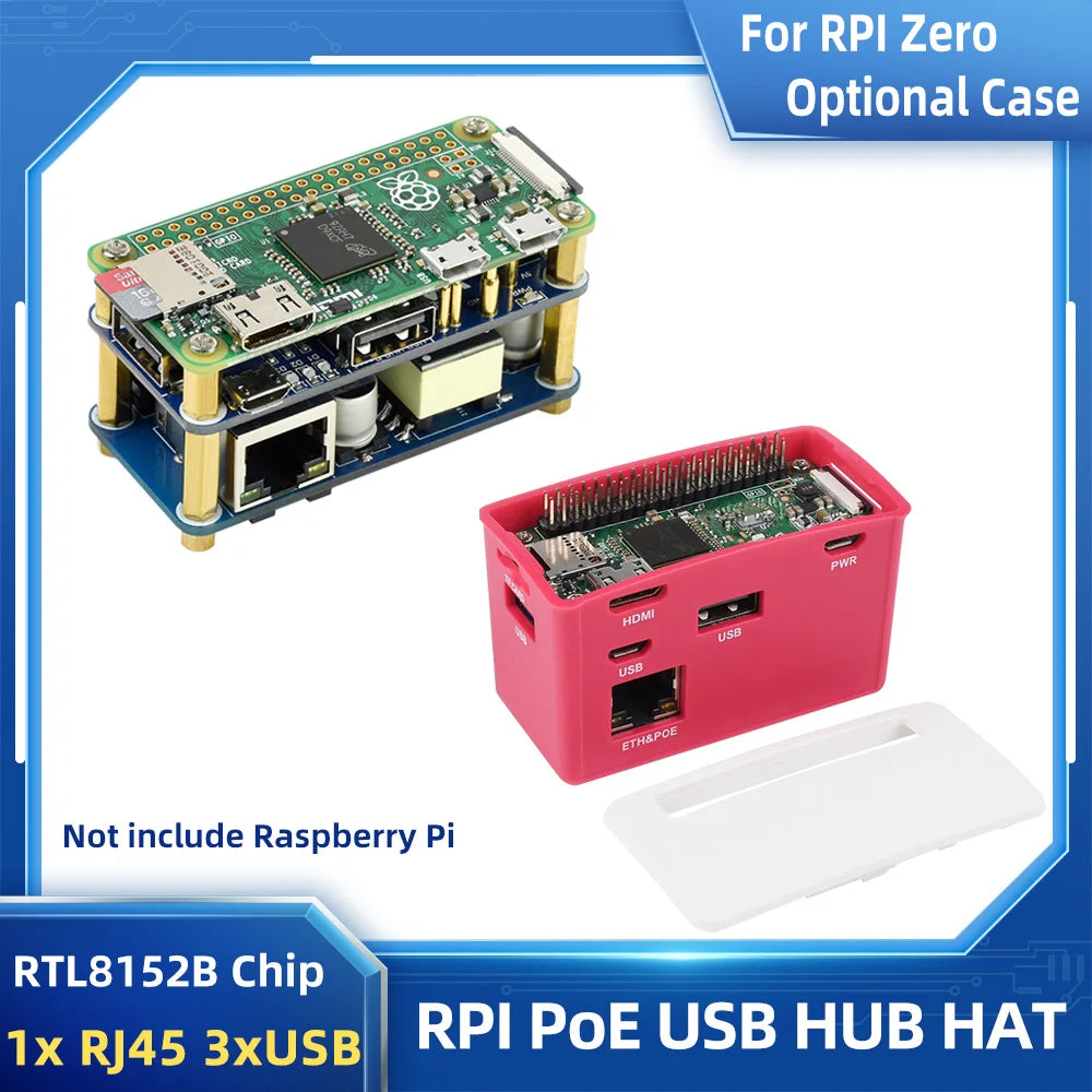 Raspberry Pi PoE Ethernet USB HUB HAT 3 X USB 2.0 Ports RJ45 802.3af RTL8152B Compatible for Raspberry Pi Zero W WH 1.3
