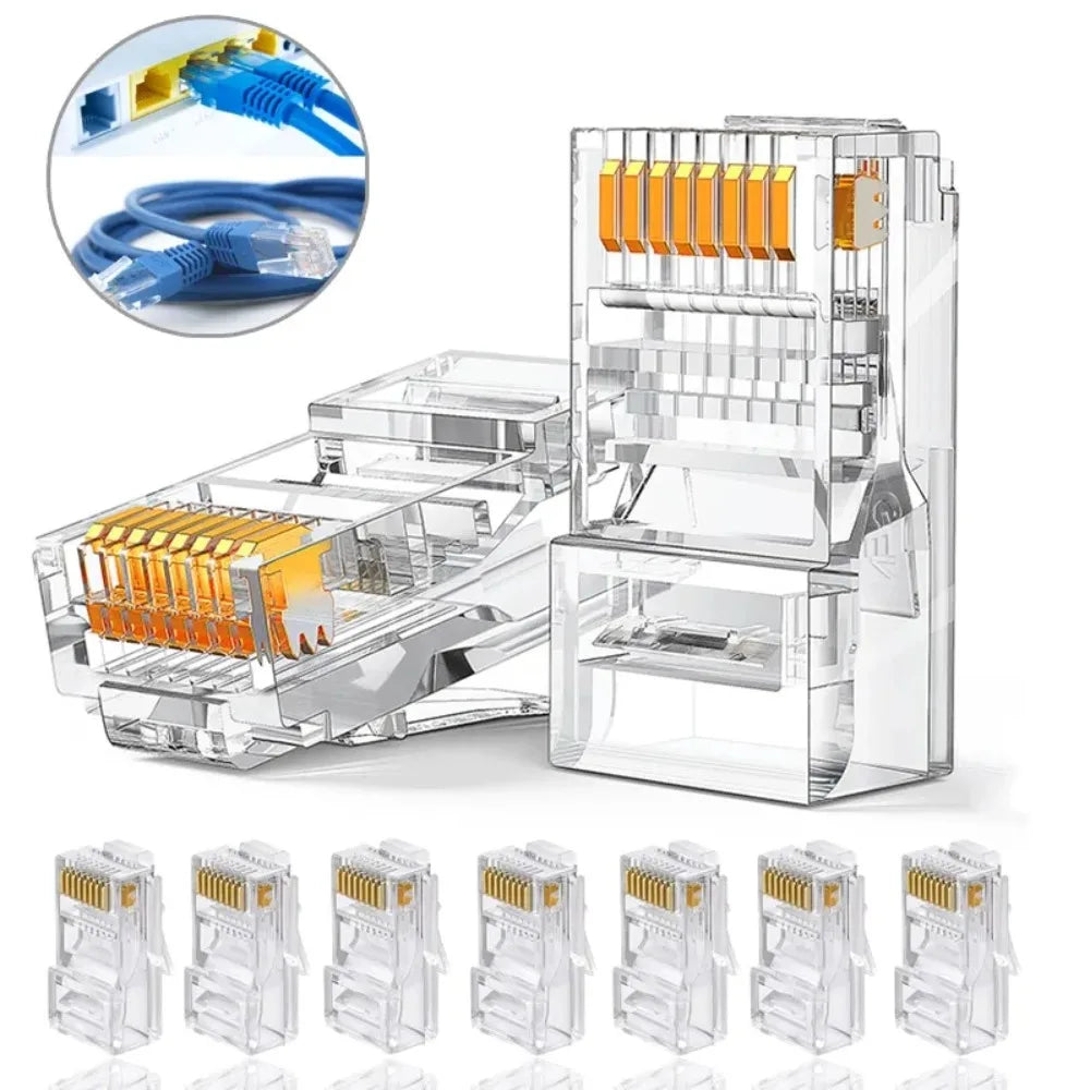 50/30PC RJ45 Ethernet Cables Module Plug Network Connector Crystal Heads Cat5 Gold Plated Network Cable Suitable for Computer TV
