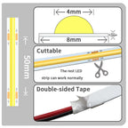 Linear regulável 24v 12v cob luzes de tira led 8mm 320leds/m fita flexível led para decoração do quarto 3000k 4000k 6000k 1m 5m