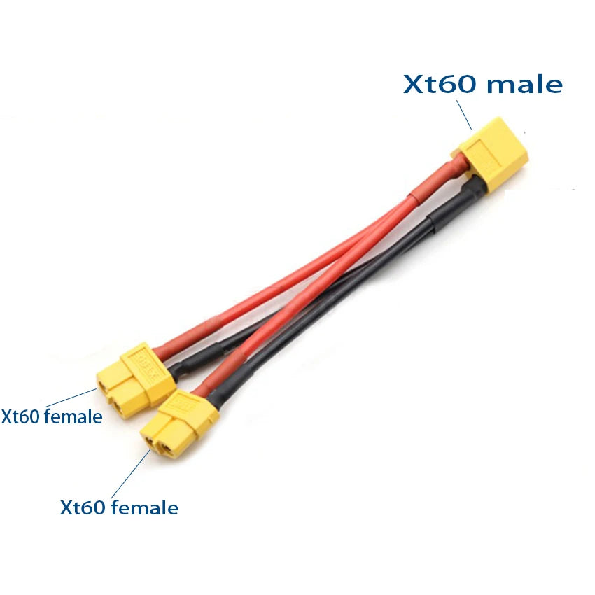 XT60 Parallel Battery Connector 1 Male to 3 Female Cable Dual Extension Y Splitter Silicone Wire for Increase Battery Capacity