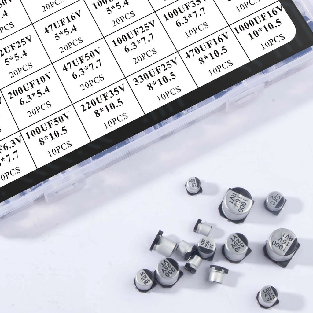 24Values Electrolytic Capacitors Assortment Kit SMD Bypass Low Frequency Aluminum with Storage Box 1uF - 1000uF
