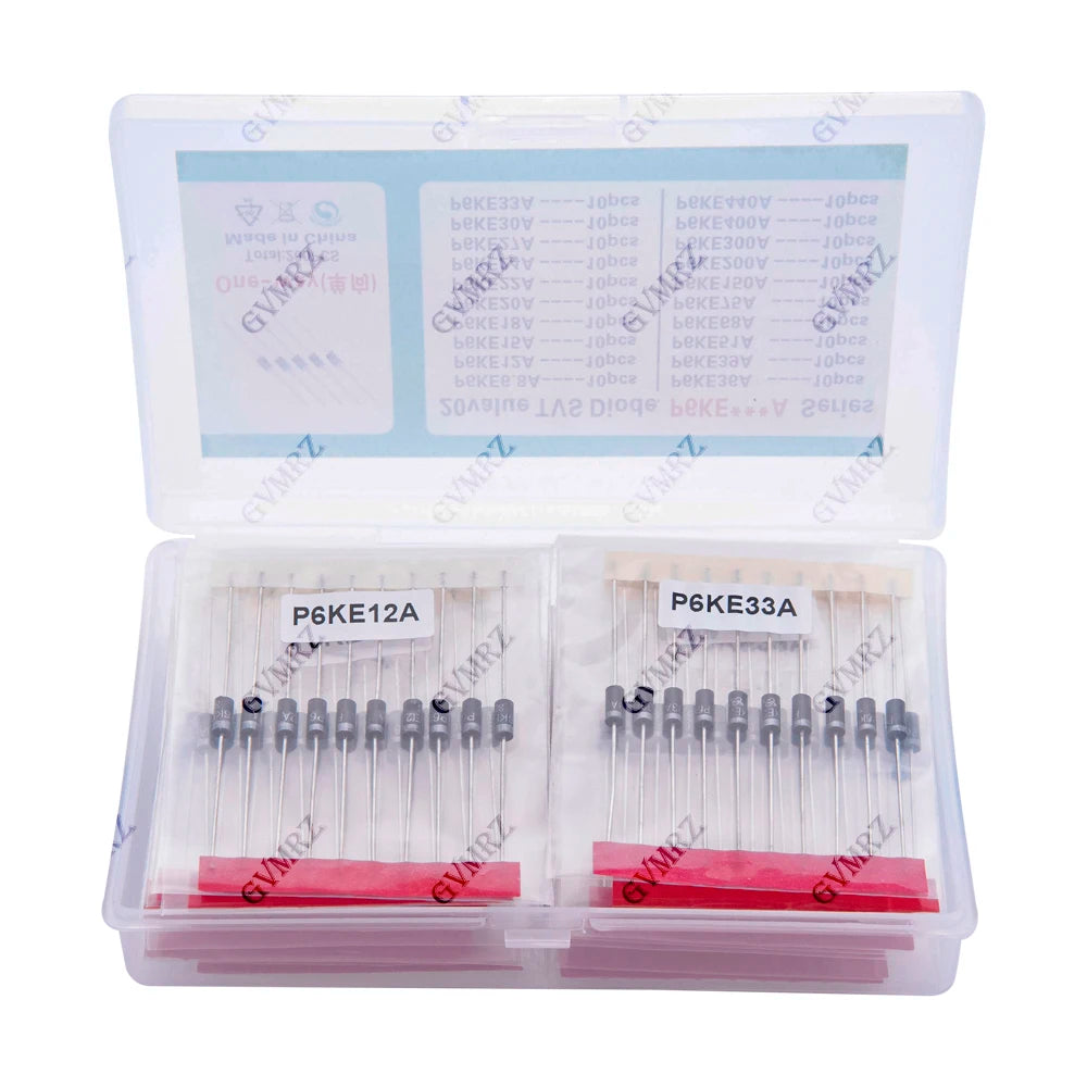 200pcs 20values*10pcs TVS transistor Kit P6KE6.8A/A 22/24/27/30/33/36/39/51/68/75A/A TVS Diode 12/15/18/20A