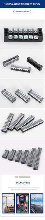 10PCS Dual Row Strip Screw Terminal Block Fixed Wiring Board Wire Connector TB-1503/TB-1506 15A TB-2503/TB2506 600V 15A