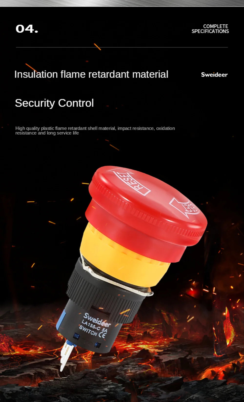 16mm Plastic Emergency Stop Switch Self Locking Latching Button Red Mushroom Head Switch for Equipment Lift Elevator Latching
