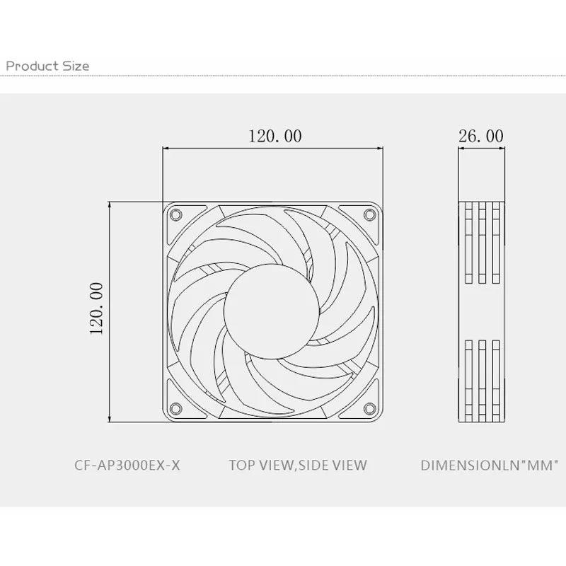 Bykski 120mm Fan Use for Water Cooling Radiator Computer PC Case 3008RPM Heatsink  Support PWM  CF-AP3000EX-X / CF-RBW3000EX-X