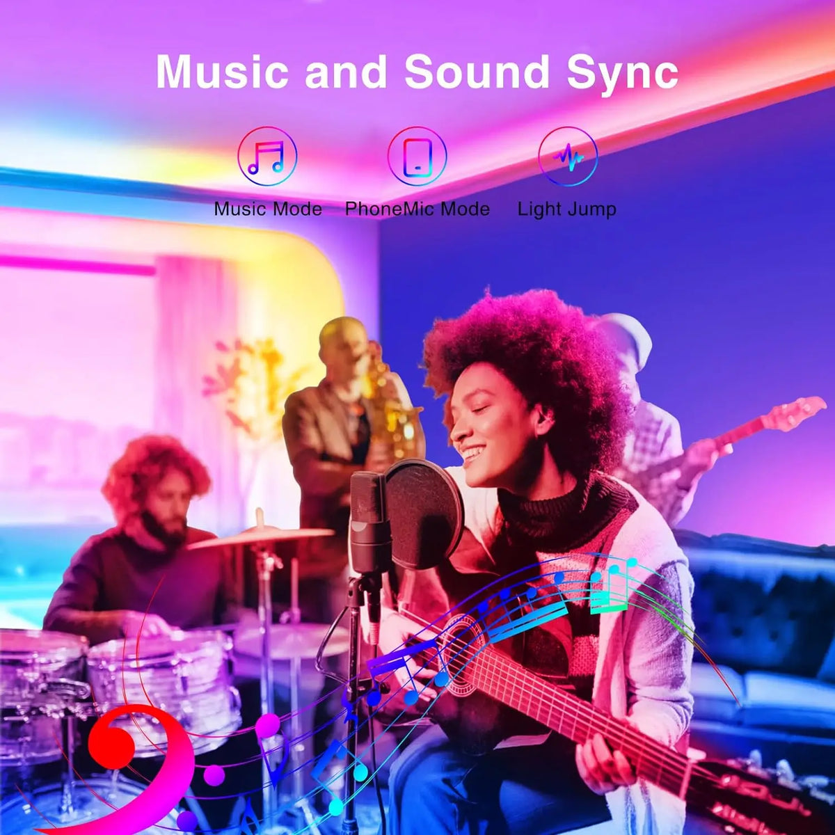 LED Strip Lights, RGB Color Changing Led Strip Lighting with 24-Key Remote and  APP Control, Music Sync Lights