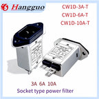 CW1D-3A6A10A-T EMI Filter 220V anti-interference 220V 3A6A10A socket audio power purifier Car power amplifier CW1D-10A-T