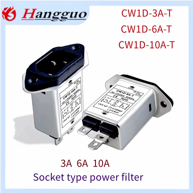 CW1D-3A6A10A-T EMI Filter 220V anti-interference 220V 3A6A10A socket audio power purifier Car power amplifier CW1D-10A-T