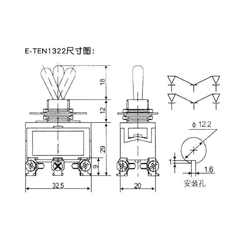 5Pcs Miniature Toggle Switch SPST SPDT DPDT 250V/15A 2 3 Position Power Switch E-TEN-1021/1121/1122/1221/1321/1322