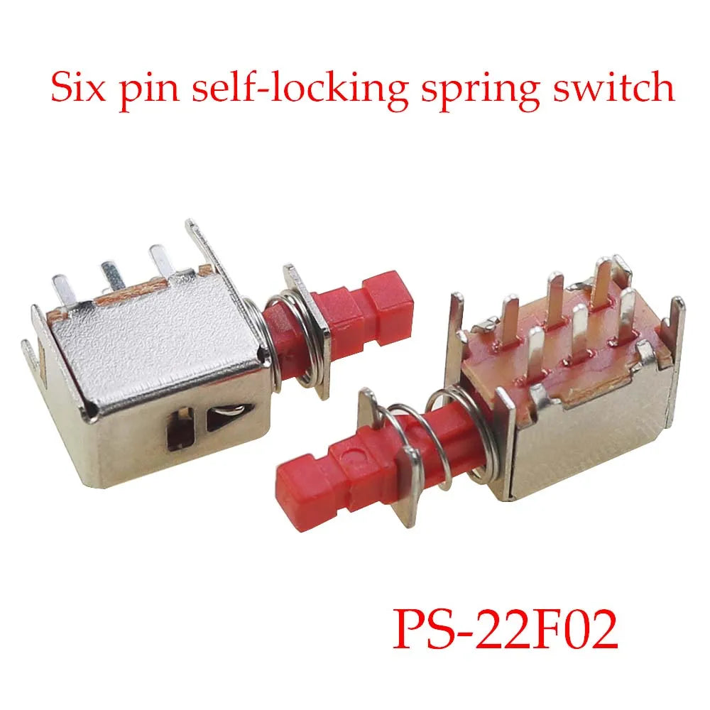PS-22F03 Right Angle PCB Latching Push Button Switch with Cap DPDT Double Pole Self/No-Locking Key Power Switches 6Pin A03