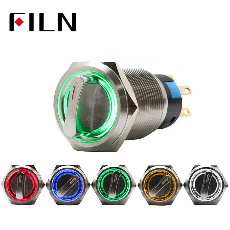 19mm Illuminated Rotary Selector Switch (2/3 Positions) DPDT Latching 12V LED Multi-Color for Industrial/Automotive Applications