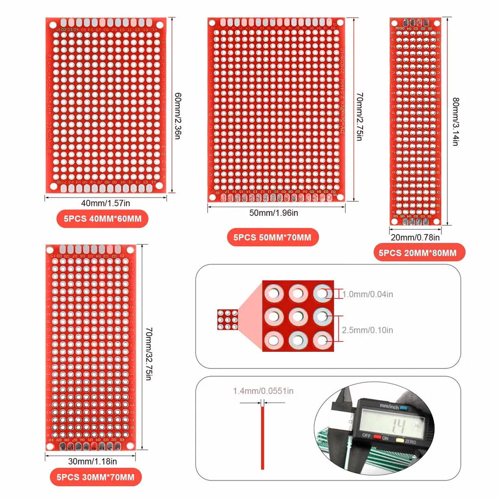 20pcs/lot 2X8 3X7 4X6 5X7 PCB Prototype Board Circuit Protoboard Universal Stripboard Prototyping Veroboard 5Pcs Each Value