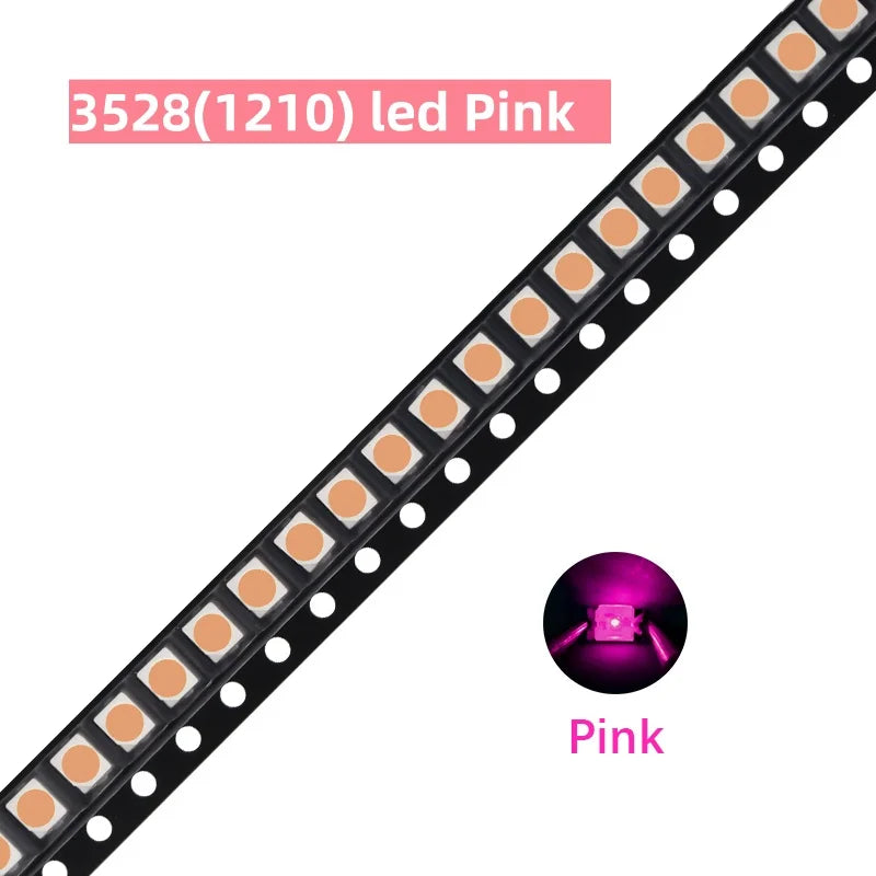 100Pcs 3528 SMD LED Diode Chip Warm White Red Green Blue Orange Yellow Pink UV Purple RGB PLCC2 PLCC-4 Lamp Light Beads Emitting
