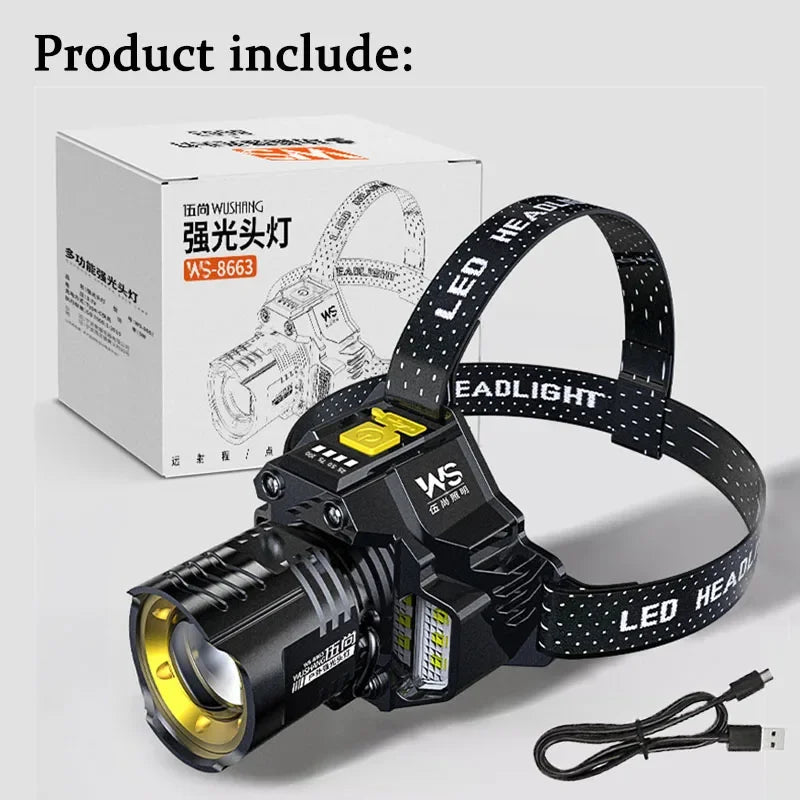 Powerful LED Headlamp Motion Sensor Headlight 18650 Rechargeable Head Flashlights High Power COB Head Lamp Fishing Headlight