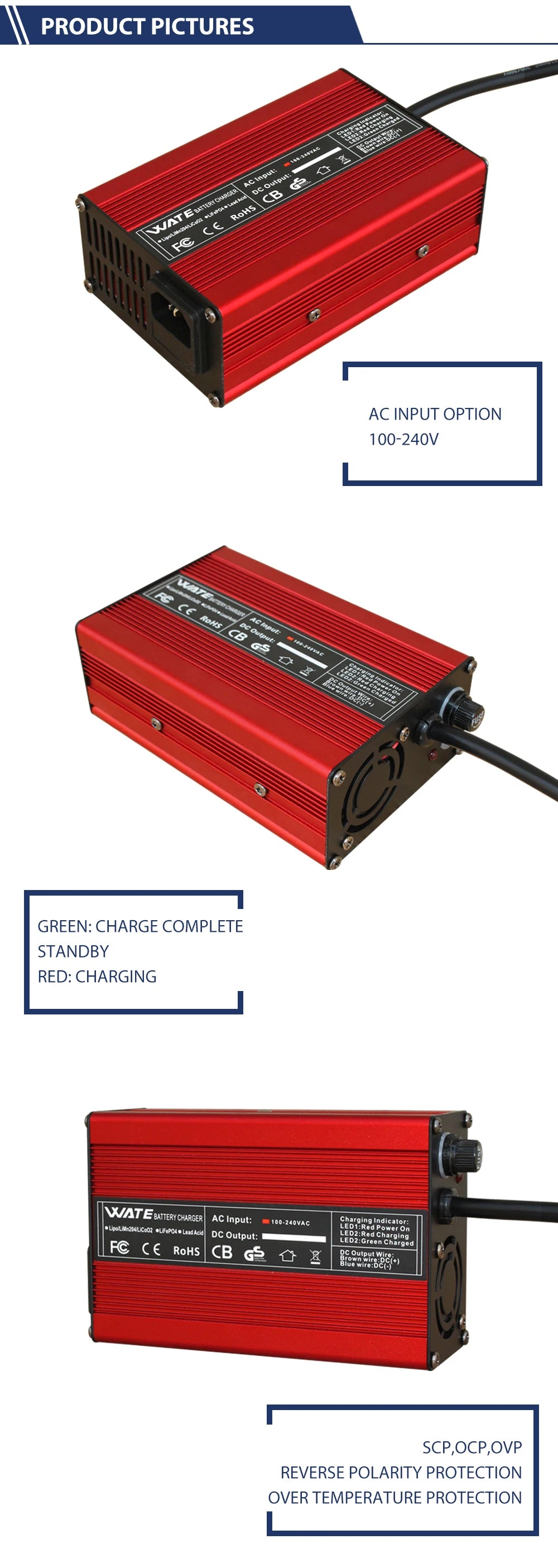 58.8V 5A Charger 14S 52V Li-ion Battery Charger Lipo/LiMn2O4/LiCoO2 Charger Output DC 58.8V With cooling fan