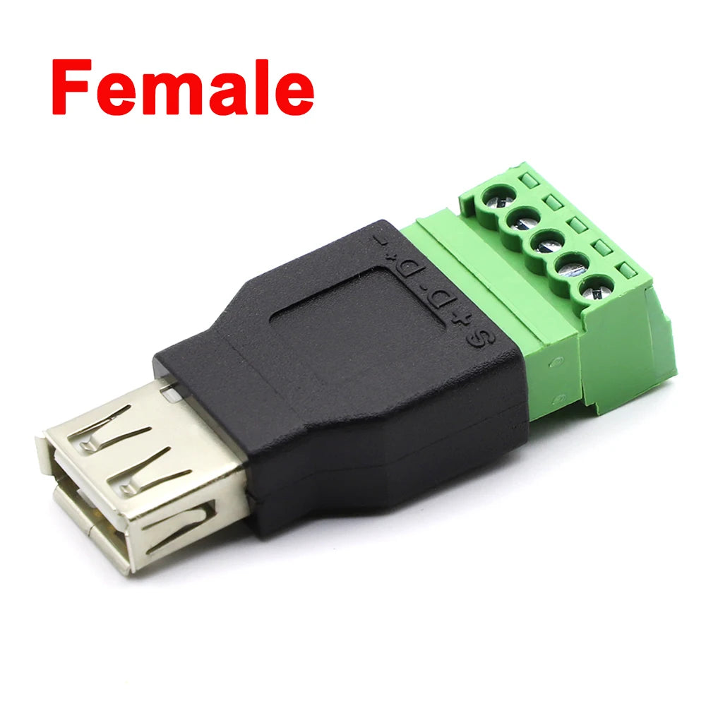 1pcs USB 2.0 Type A Male/Female to 5 Pin Screw Connector USB Jack with Shield USB2.0 to Screw Terminal Plug Soldering Free