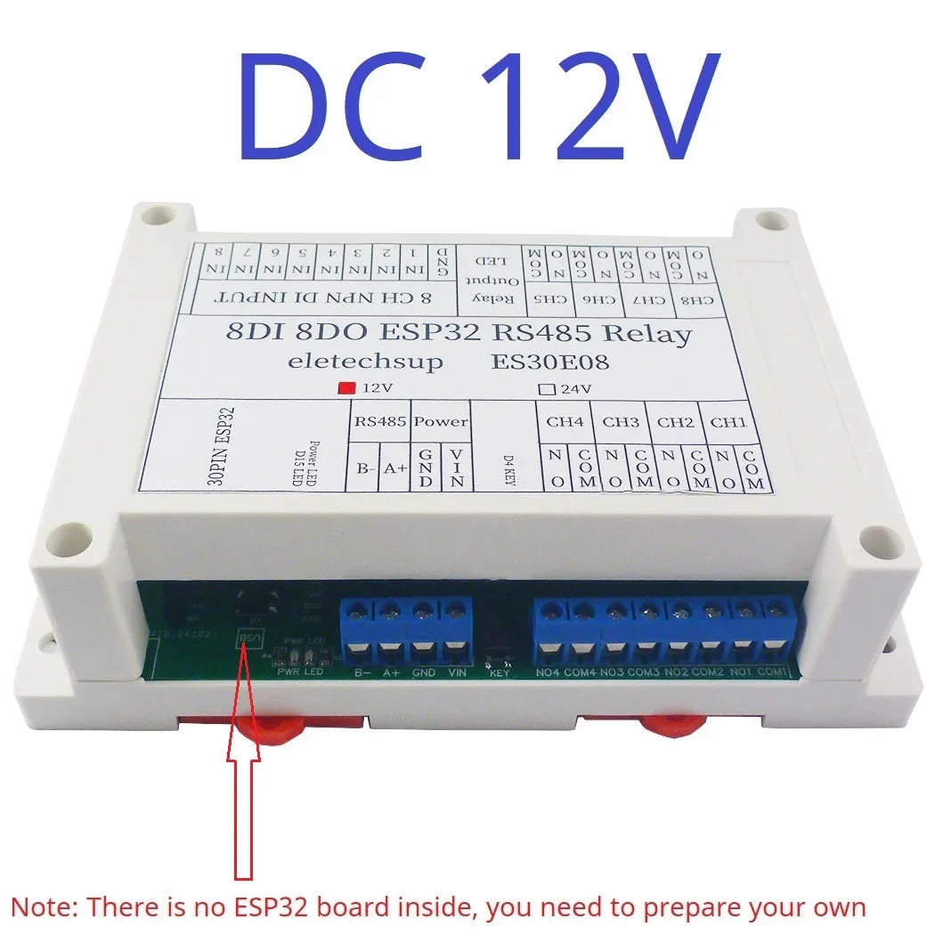 DC12V 24V ESP32 Expansion Board 8CH 10A Relay 8 Opto Isolated Input RS485 WIFI Remote Control PLC Motor LED Timer Switch