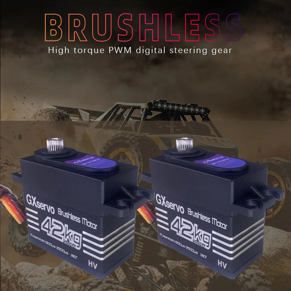 Brushless Motor 180° Metal Gear High Torque Digital Servo 42KG with 25T Metal Servo Arm for 1/10 1/8 RC Car Robot Boat Truck