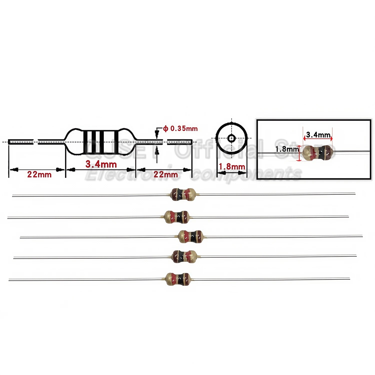 1000pcs 1/8W 1/6W Carbon Film Resistor 5% 0.125W 1K 4.7K 10K 22K 47K 100k 200k 220k 510k 470K 1M Ohm 10 100 200 220 330 470 Ohms