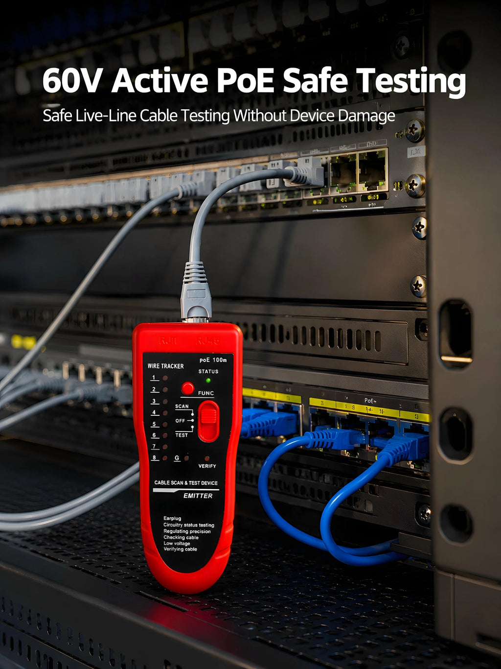 High Precision Network Cable Tracker Digital Signal Network Cable Tester Anti-Interference Noise-Free Support for PoE Testing