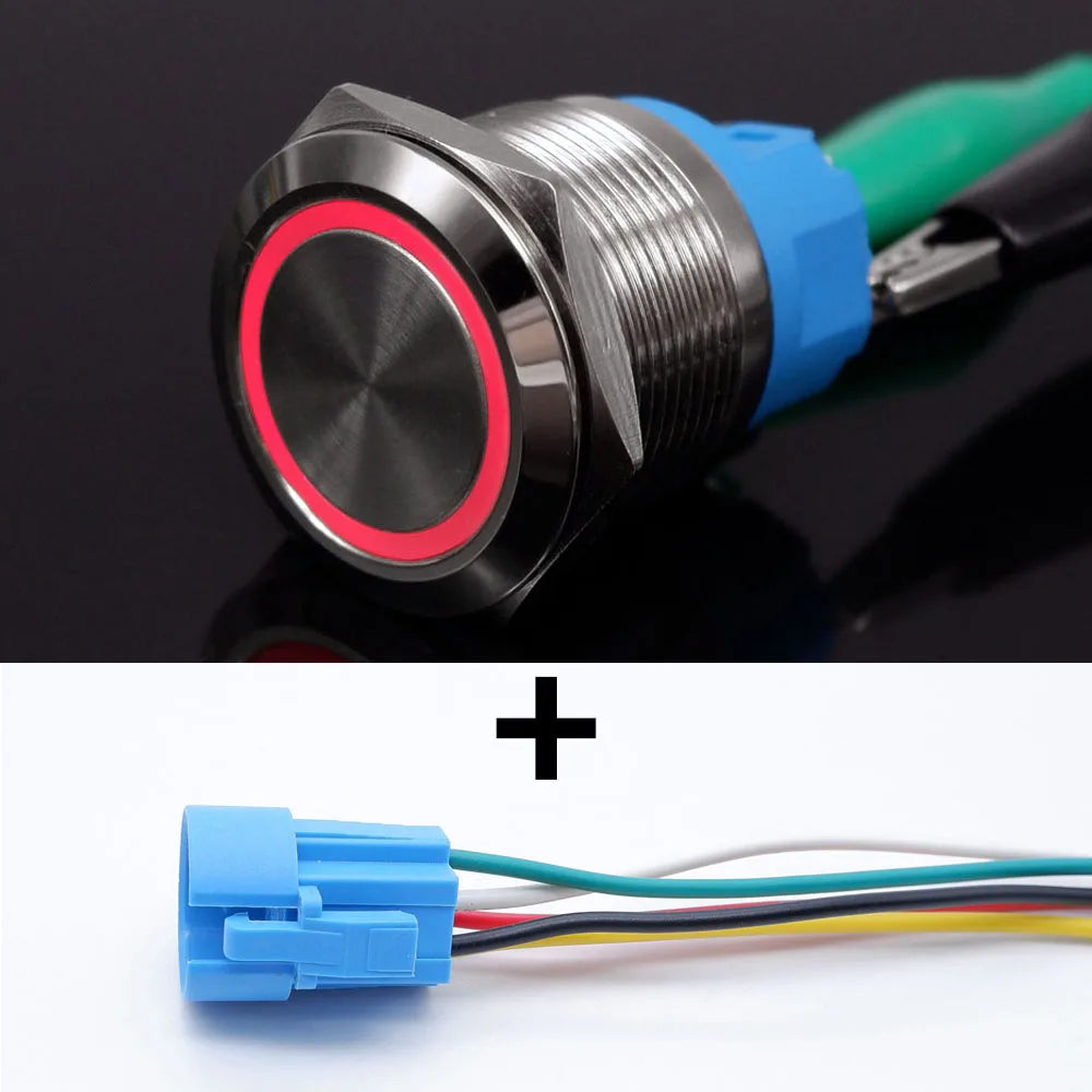 16mm 19mm 22mm Metal Push Button Switch Led Backlit On Off Car Engine Power Start Stop Waterproof With Wire 1NO1NC 5V 12V 220V