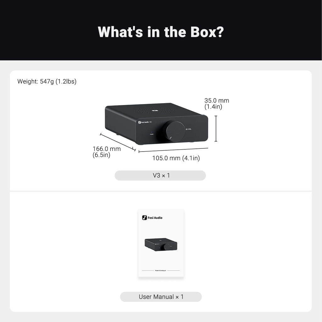 Fosi Audio V3 Stereo Power Amplifier 300W X2 TPA3255 Class D Mini Speaker Amp 2 Channel Audio Amplifier for Passive Bookshelf
