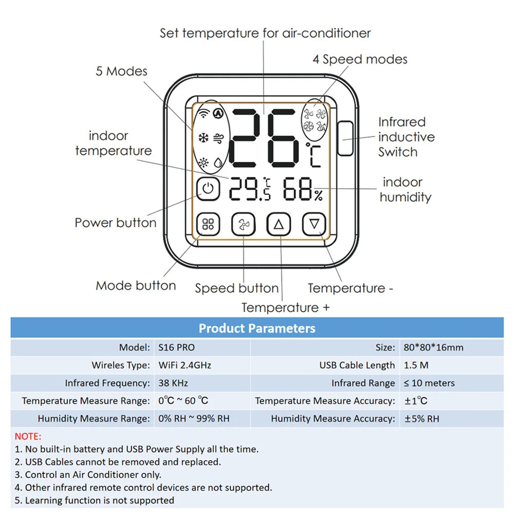 Thermometer Hygrometer With Tuya Temperature Humidity Sensor and AC Remote Backlight Support Work With Yandex Alexa SmartLife