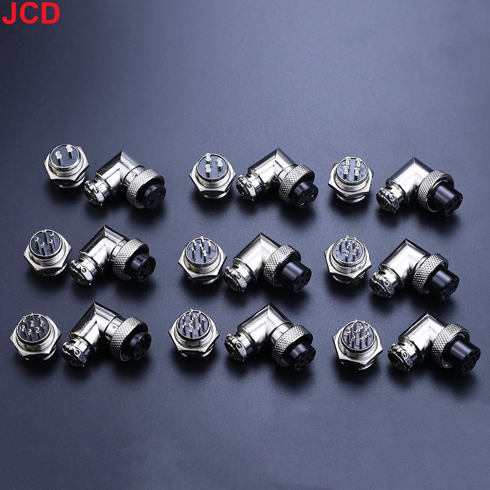 JCD GX16 90 Degree Right Angle 16mm Aviation Connector Elbow M16-2 3 4 5 6 7 8 9 10 Pin Female Plug Male Chassis Mount Socket