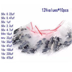 120pcs Electrolytic Capacitor  Aluminum Electrolytic Capacitor Kit 12 Values 1uF-470uF DIP Electrolyte Capacitors