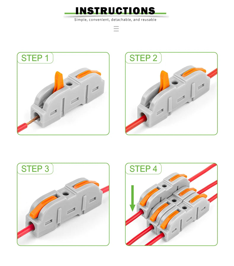 Lever Wiring Connector Fast Compact Splicing Electrical Connector Butt Terminal 1 to 1 Inline Wire Connector Connect 28-12 AWG