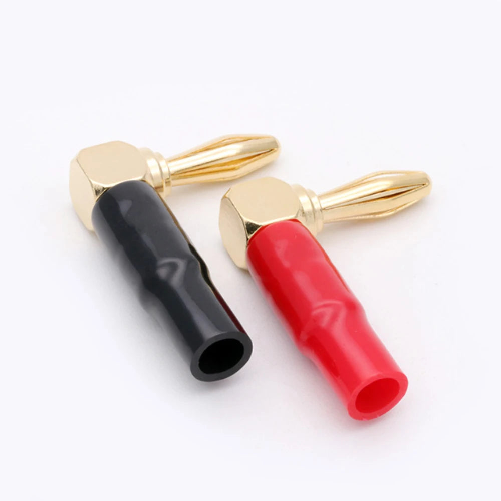 20PCS 4mm L-shaped Right Angle Banana Plug Soft Plastic Shell 90 Degree Banana Connector Red Black for Audio Video Speaker