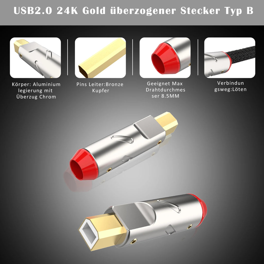 Monosaudio A51/B51HI-END USB2.0 USB Plug Connector Type A B HiFi DIY DAC USB Cable 24K Gold Plated Bronze
