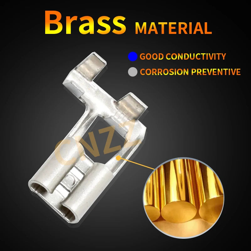 100/200Pcs Gold/Silver Electric Flag/Right Angle Crimp Terminal Wire Connector  Set2.8 4.8/6.3mm Female+sheath  Brass Car ZiiZ
