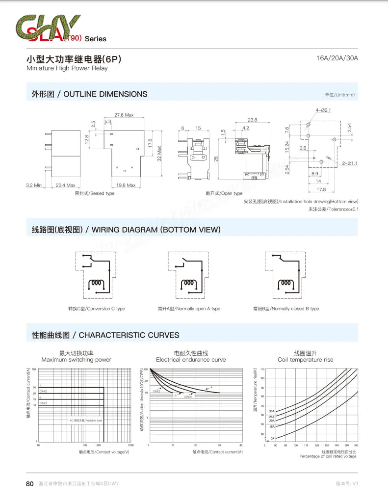 10/50Pcs/Lot T90 Songle relay SLA-05 09 12V 24VDC 48VC-SL-A-C 4/5/6 Pin 30A 250VAC/30VDC