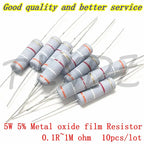 10pcs 5W Metal oxide film Resistor 5% 0.1R ~ 1M 100R 220R 330R 1K 2.2K 3.3K 4.7K 10K 22K 47K 100K 1M 100 220 330 ohm Carbon Film