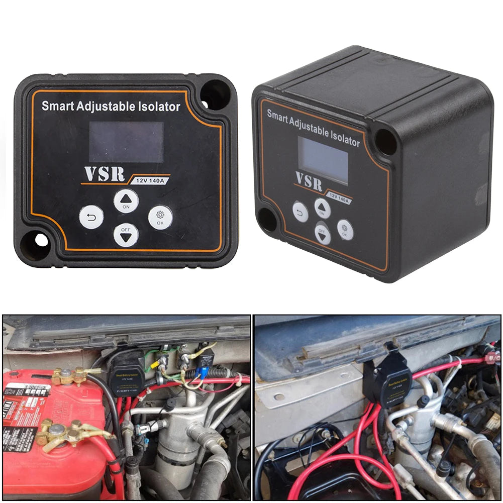 12V 140A Dual Battery Smart Isolator LCD Display VSR Car Relay Digital Voltage Sensitive Setting Split Charge Relay for Camper
